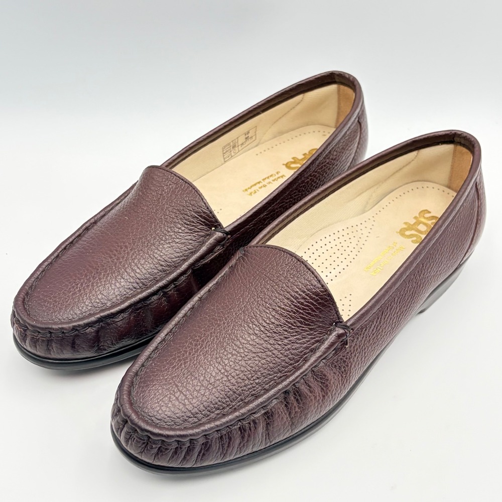 SAS Simplify Loafers Antique Wine‎ Pebbled Leather Slip On Shoes Womens 10M USA